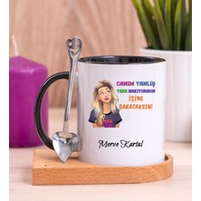 Hediye Dükkanı Kişiye Özel Işine Bakıcaksın Tasarım Esprili Ahşap Altlıklı Siyah Kupa Bardak