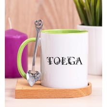 Hediye Dükkanı Kişiye Özel Çiçekli Harf Tasarım Isim Yazılı Ahşap Altlıklı Yeşil Kupa Bardak