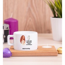 Hediye Dükkanı Kişiye Özel Az Önce Aşık Oldum Tasarım Esprili Ahşap Altlıklı Mumlu Fincan