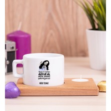 Hediye Dükkanı Kişiye Özel Herkes Delirdi Tasarım Esprili Ahşap Altlıklı Mumlu Fincan