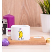 Hediye Dükkanı Kişiye Özel Sevimli Muzlar Ahşap Altlıklı Mumlu Fincan