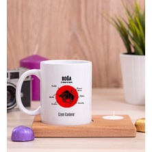 Hediye Dükkanı Kişiye Özel Boğa Burcuna Hediye Ahşap Altlıklı Mumlu Beyaz Kupa Bardak