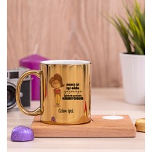 Hediye Dükkanı Kişiye Özel Maske Işi Iyi Oldu Tasarım Esprili Ahşap Altlıklı Mumlu Gold  Kupa Bardak