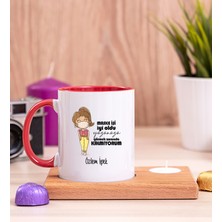 Hediye Dükkanı Kişiye Özel Maske Işi Iyi Oldu Tasarım Esprili Ahşap Altlıklı Mumlu Kırmızı Kupa Bardak