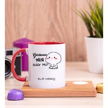 Hediye Dükkanı Kişiye Özel Garibanın Yüzü Gülür Mü Esprili Ahşap Altlıklı Mumlu Kırmızı Kupa Bardak