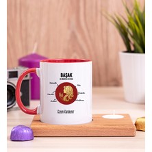 Hediye Dükkanı Kişiye Özel Başak Burcuna Hediye Ahşap Altlıklı Mumlu Kırmızı Kupa Bardak