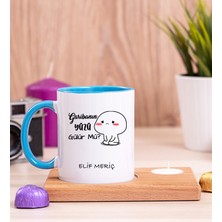 Hediye Dükkanı Kişiye Özel Garibanın Yüzü Gülür Mü Esprili Ahşap Altlıklı Mumlu Mavi Kupa Bardak