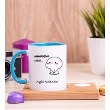 Hediye Dükkanı Kişiye Özel Incinmişsin Dedi Tasarım Esprili Ahşap Altlıklı Mumlu Mavi Kupa Bardak