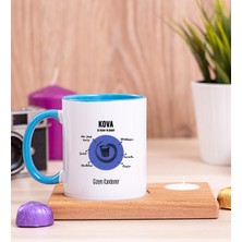 Hediye Dükkanı Kişiye Özel Kova Burcuna Hediye Ahşap Altlıklı Mumlu Mavi Kupa Bardak