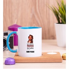 Hediye Dükkanı Kişiye Özel Kudurtayım Diye Tasarım Esprili Ahşap Altlıklı Mumlu Mavi Kupa Bardak