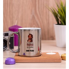 Hediye Dükkanı Kişiye Özel Kudurtayım Diye Tasarım Esprili Ahşap Altlıklı Mumlu Silver Kupa Bardak