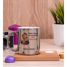 Hediye Dükkanı Kişiye Özel Işine Bakıcaksın Tasarım Esprili Ahşap Altlıklı Mumlu Silver Kupa Bardak