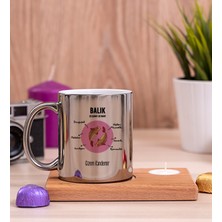 Hediye Dükkanı Kişiye Özel Balık Burcuna Hediye Ahşap Altlıklı Mumlu Silver Kupa Bardak