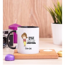 Hediye Dükkanı Kişiye Özel Maske Işi Iyi Oldu Tasarım Esprili Ahşap Altlıklı Mumlu Siyah Kupa Bardak