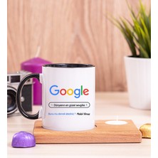 Hediye Dükkanı Kişiye Özel Google Tasarım Esprili Ahşap Altlıklı Mumlu Siyah Kupa Bardak