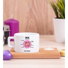 Hediye Dükkanı Kişiye Özel Balık Burcuna Hediye Ahşap Altlıklı Mumlu Fincan