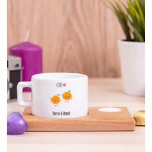 Hediye Dükkanı Kişiye Özel Sevimli Mandalinalar Ahşap Altlıklı Mumlu Fincan