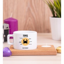 Hediye Dükkanı Kişiye Özel Yengeç Burcuna Hediye Ahşap Altlıklı Mumlu Fincan