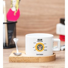 Hediye Dükkanı Kişiye Özel Aslan Burcuna Hediye Ahşap Altlıklı Fincan