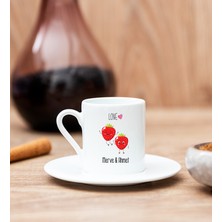 Hediye Dükkanı Kişiye Özel Sevimli Çilekler Beyaz Türk Kahvesi Fincanı