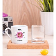 Hediye Dükkanı Kişiye Özel Balık Burcuna Hediye Ahşap Sunumlu Türk Kahvesi Fincanı