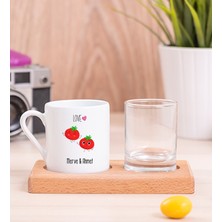 Hediye Dükkanı Kişiye Özel Sevimli Domatesler Ahşap Sunumlu Türk Kahvesi Fincanı