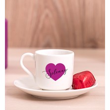 Hediye Dükkanı Kişiye Özel Mor Kalpli Isimli Porselen Türk Kahvesi Fincanı