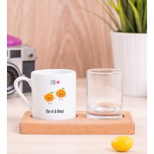 Hediye Dükkanı Kişiye Özel Sevimli Mandalinalar Ahşap Sunumlu Türk Kahvesi Fincanı