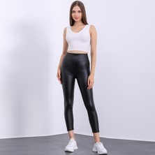 Pucka Fashion Yüksek Bel Toparlayıcı Deri Tayt