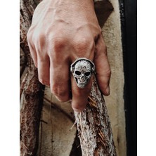 Capo By Aytaç Yamaç Dj Kurukafa Figürlü Ayarlanabilir Motorcu Tarzı Yüzük Gümüş Kaplama