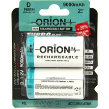 Orion 1.2V 9000MAH Ni-Mh D LR20 Şarj Edilebilir Büyük Boy Pil 2'li Paket