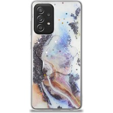 Kzy Samsung Galaxy A52 Kapak Mermer Desenli Pop Socketli Silikon Kılıf - Mor