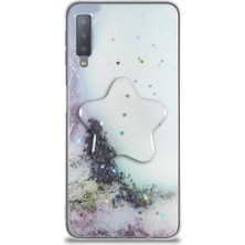 Kzy Samsung Galaxy A7 2018 Kapak Mermer Desenli Pop Socketli Silikon Kılıf - Beyaz