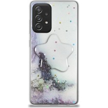Kzy Samsung Galaxy A52 Kapak Mermer Desenli Pop Socketli Silikon Kılıf - Beyaz