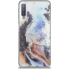 Kzy Samsung Galaxy A7 2018 Kapak Mermer Desenli Pop Socketli Silikon Kılıf - Mor