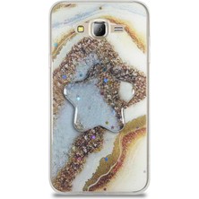 Kzy Samsung Galaxy J7 Core Kapak Mermer Desenli Pop Socketli Silikon Kılıf - Gold