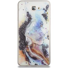 Kzy Samsung Galaxy J7 Prime Kapak Mermer Desenli Pop Socketli Silikon Kılıf - Mor
