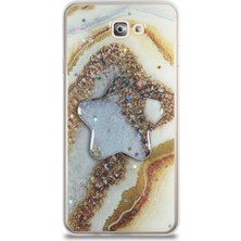 Kzy Samsung Galaxy J7 Prime 2 Kapak Mermer Desenli Pop Socketli Silikon Kılıf - Gold