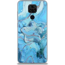 Kzy Xiaomi Redmi Note 9 Kapak Mermer Desenli Pop Socketli Silikon Kılıf - Mavi