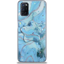 Kzy Oppo A92 Kapak Mermer Desenli Pop Socketli Silikon Kılıf - Mavi