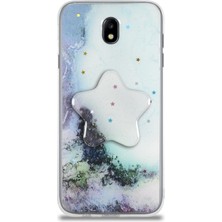 Kzy Samsung Galaxy J7 Pro Kapak Mermer Desenli Pop Socketli Silikon Kılıf - Beyaz