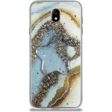 Kzy Samsung Galaxy J7 Pro Kapak Mermer Desenli Pop Socketli Silikon Kılıf - Gold
