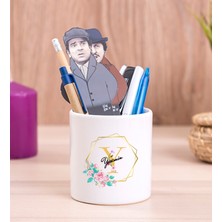 Hediye Dükkanı Kişiye Özel Geometrik Yaldız Tasarımlı Isimli Seramik Kalemlik