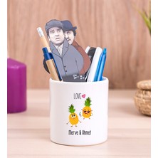 Hediye Dükkanı Kişiye Özel Sevimli Ananaslar Seramik Kalemlik