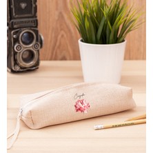 Hediye Dükkanı Kişiye Özel Pembe Çiçekli Isme Özel Keten Bez Kalemlik