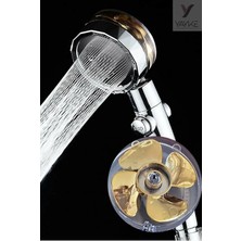 360 Derece Dönebilen Aç Kapa Su Tasarruflu, Pervaneli Duş Başlığı (Gold Renkli Pervane )