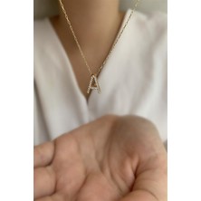 Ziu 925 Ayar Üç Boyutlu Zirkon Taşlı A Harfli Kolye