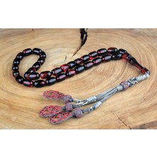 İnan Tesbih Ateş-I Kehribar Karışık Renk Gümüş Kazazlı Tesbih Kapsül Kesim