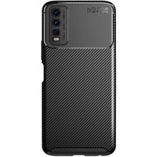 Microcase Vivo Y20 Maxy Serisi Carbon Fiber Silikon Kılıf - Siyah