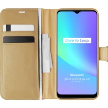 Microsonic Realme C25 Kılıf Delux Leather Wallet Gold